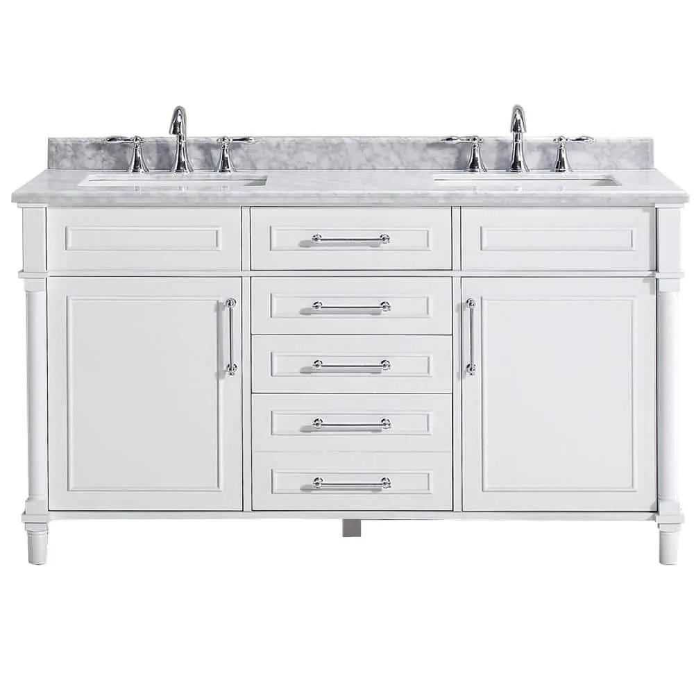 Eviva Aberdeen 60 in. W x 22 in. D x 35 in. H Double Bathroom Vanity in Espresso with White Carrara Marble Top and White Undermount Sinks, photo 2 of 8
