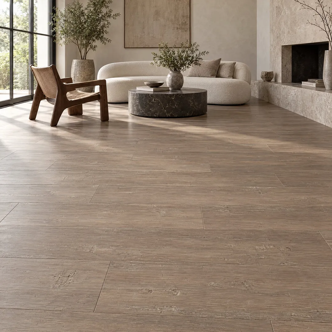 Home Decorators Collection Light Taupe Hand-Scraped Bamboo Flooring, in a room, photo 2 of 2