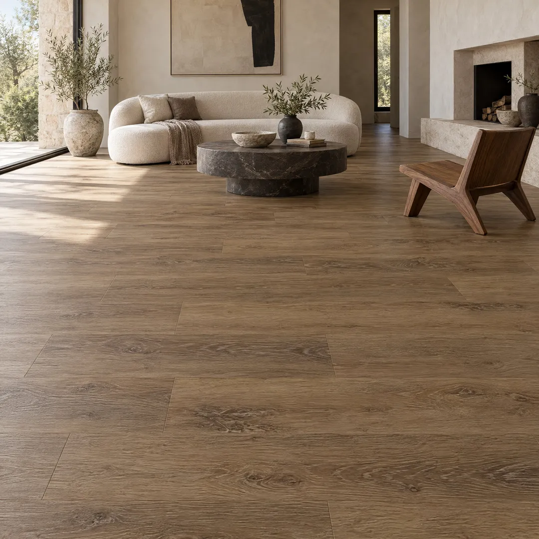 Home Decorators Collection Willowbrook Grove Oak 12 MIL x 7.1" W x 48 L Click Lock Waterproof Lux Vinyl Plank Flooring (656.3 sq. ft./pallet), in a room, photo 2 of 2