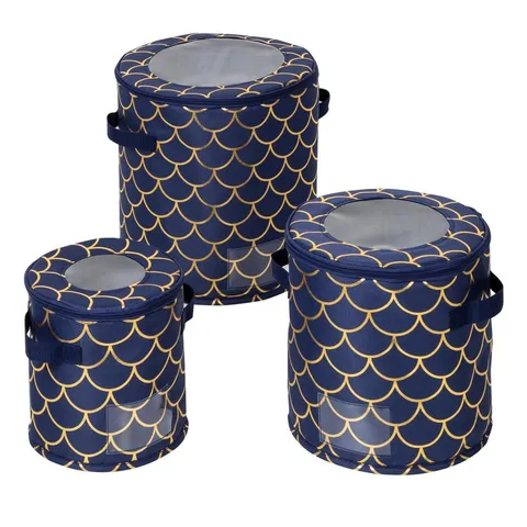 Navy/Gold Scallop Set of 3 Round Dinnerware Storage Box