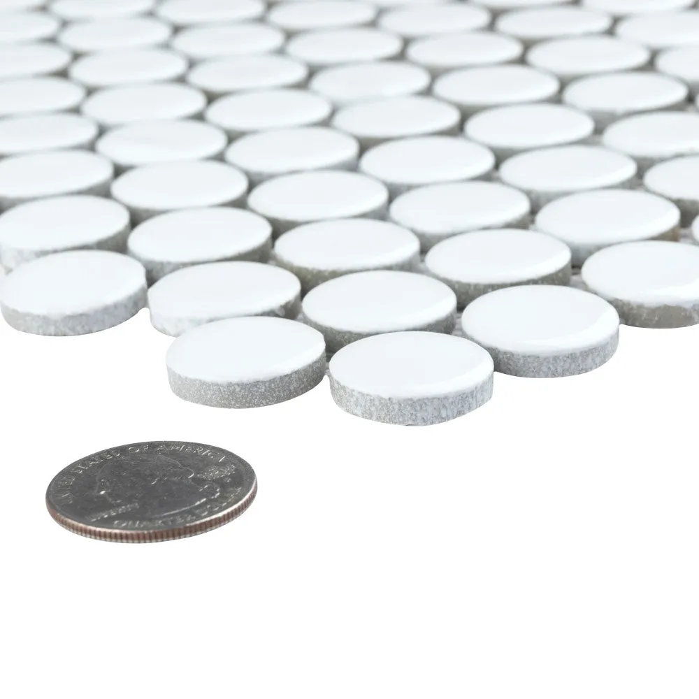 Merola Tile Hudson Penny Round Glossy White 12 in. x 12-5/8 in. x 5 mm Porcelain Mosaic Tile (10.74 sq. ft. / Case), photo 6 of 8