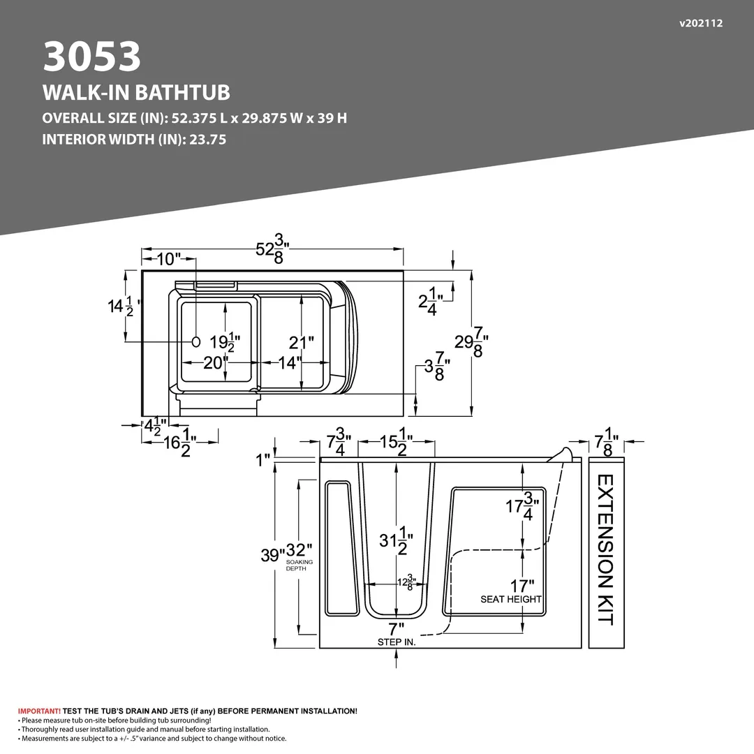 Universal Tubs HD Series 53 in. Left-Drain Quick-Fill Walk-In Whirlpool Bath Tub with Powered Fast Drain, White, photo 18 of 23