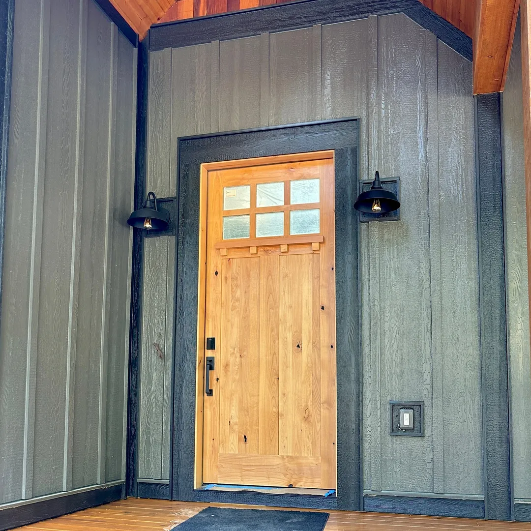 Krosswood Doors Krosswood 36 in. x 80 in. Craftsman Knotty Alder 6-Lite Clear Glass with Dentil Shelf Unfinished Wood Front Door Slab, photo 5 of 8