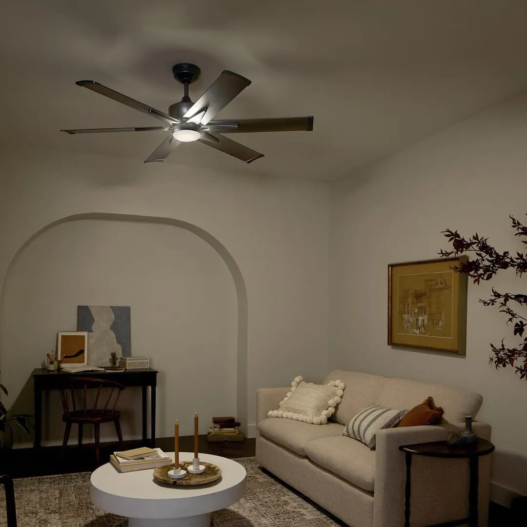 Kichler Szeplo Patio 60-in Weathered Steel Powder Coat Indoor/Outdoor Ceiling Fan with Light (6-Blade), photo 5 of 6