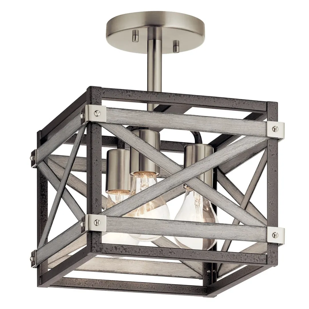 Kichler Stetton 10.31-in Anvil Iron & Distressed Antique Gray 3-Light Semi-Flush Mount Ceiling Light, photo 8 of 9
