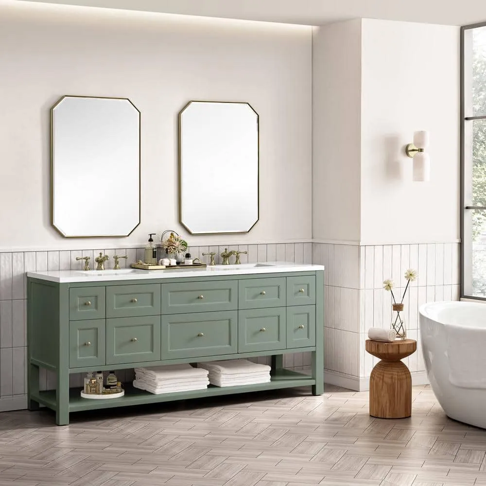 James Martin Vanities Breckenridge 72" Bathroom Vanity in Smokey Celadon with White Zeus Quartz Top, photo 3 of 7