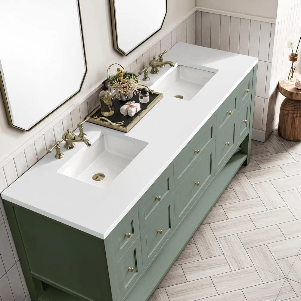 James Martin Vanities Breckenridge 72" Bathroom Vanity in Smokey Celadon with White Zeus Quartz Top, photo 5 of 7