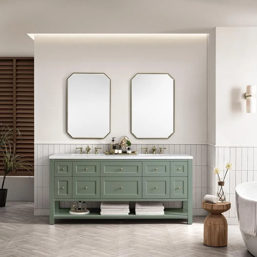 James Martin Vanities Breckenridge 72" Bathroom Vanity in Smokey Celadon with White Zeus Quartz Top, photo 2 of 7