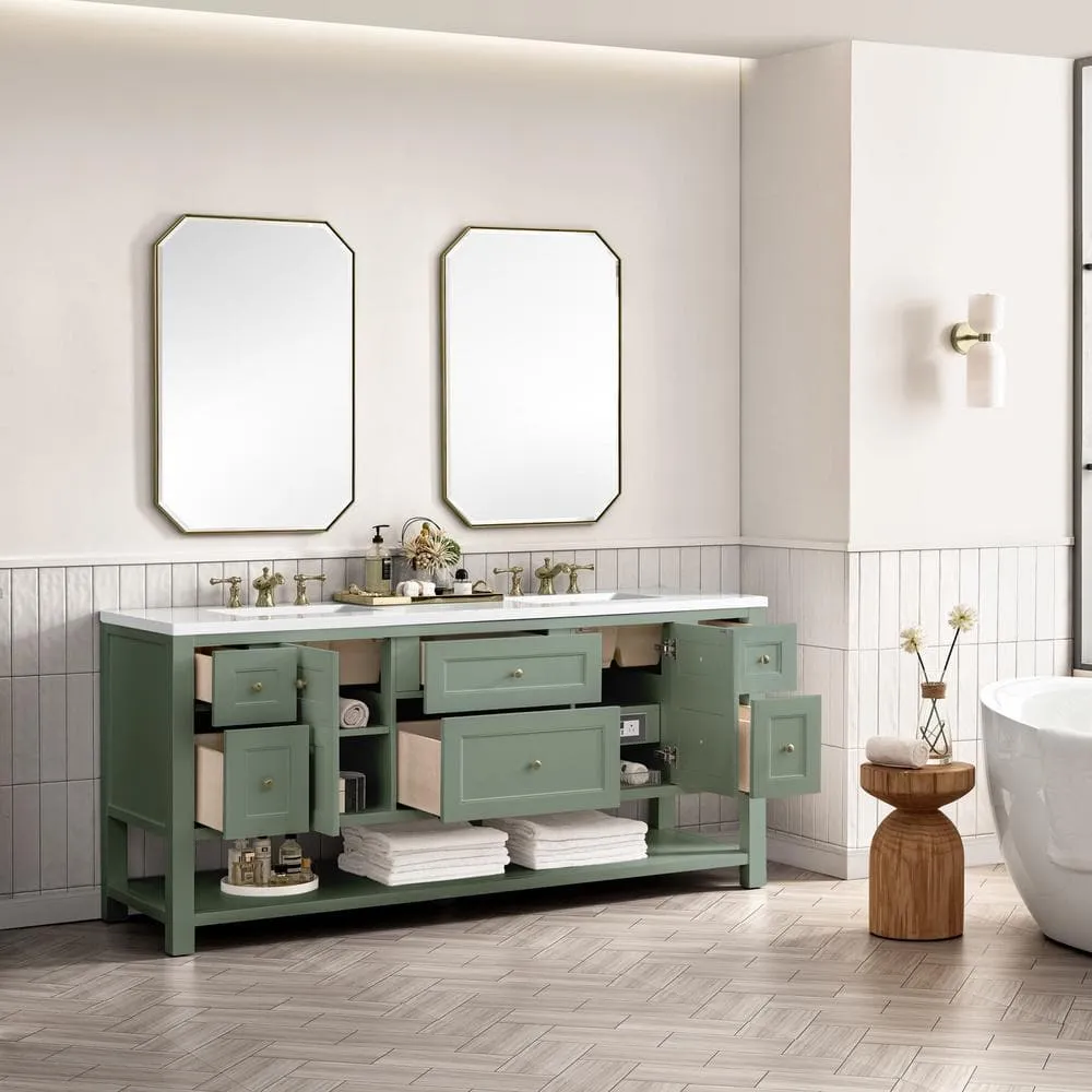 James Martin Vanities Breckenridge 72" Bathroom Vanity in Smokey Celadon with White Zeus Quartz Top, photo 4 of 7