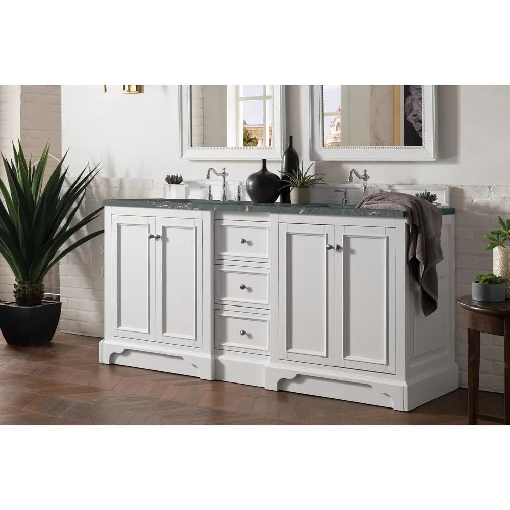 James Martin Vanities De Soto 73.3 in. Double Bathroom Vanity in Bright White with Parisien Bleu Quartz Top, photo 3 of 5