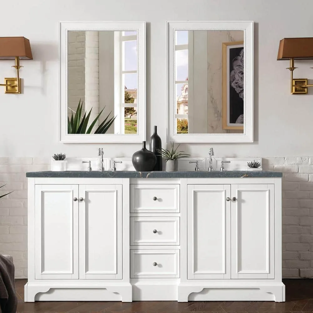 James Martin Vanities De Soto 73.3 in. Double Bathroom Vanity in Bright White with Parisien Bleu Quartz Top, photo 2 of 5