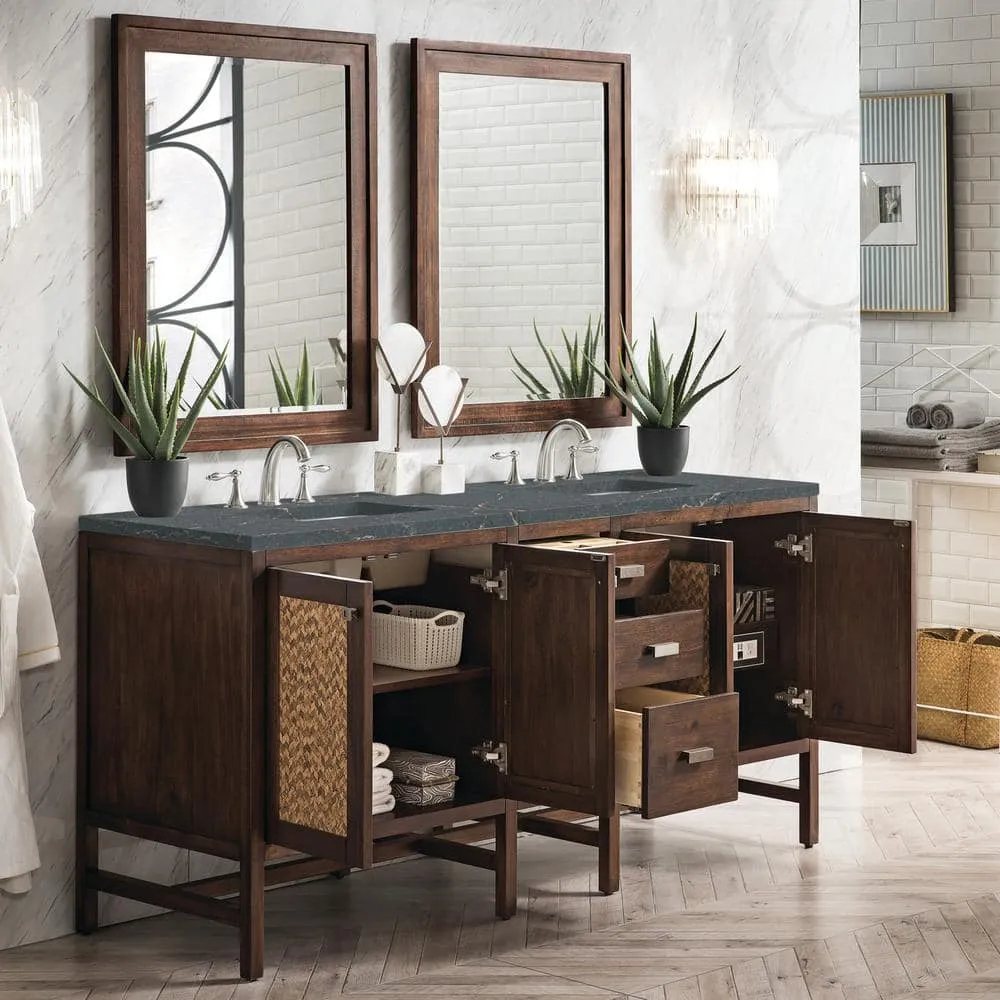 James Martin Vanities Addison 72" Double Vanity in Mid-Century Acacia with Parisien Bleu Quartz Top, photo 4 of 5