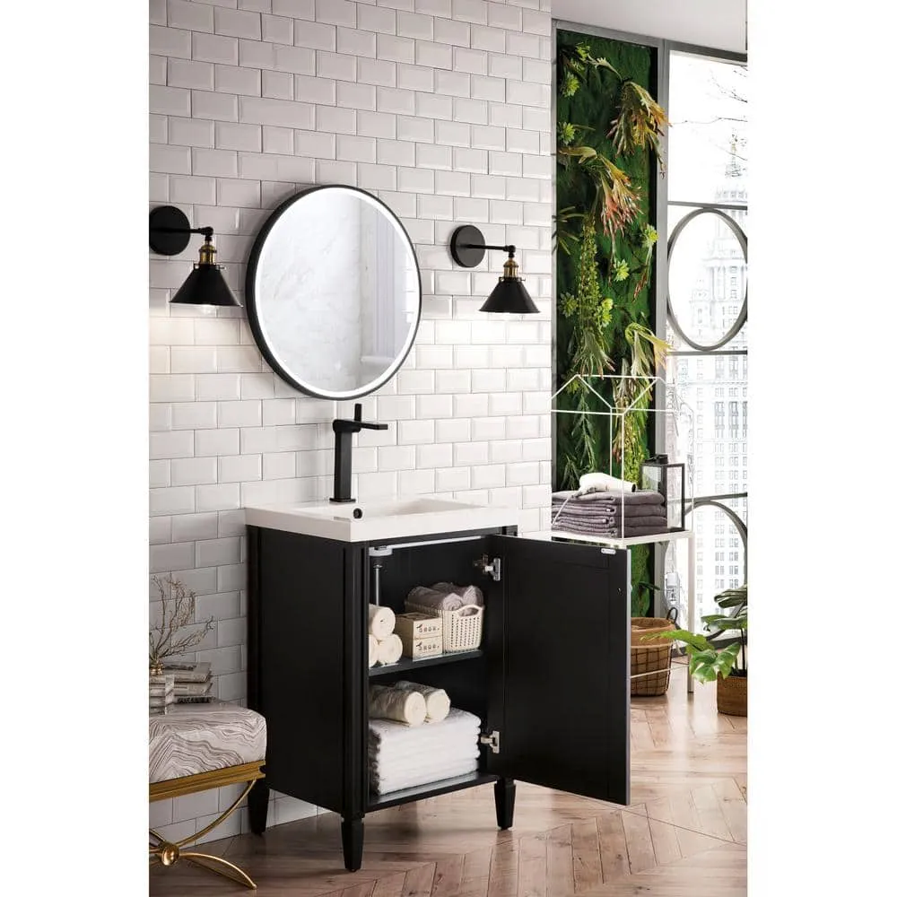 James Martin Vanities Brittania 24 in. Bath Vanity in Black Onyx with Resin Top and White Basin, photo 4 of 5