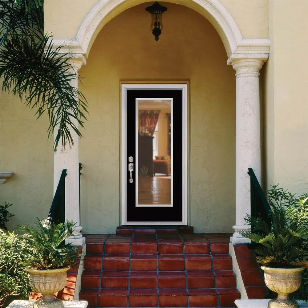 Masonite 36 in. x 80 in. Full Lite Jet Black Left Hand Inswing Painted Smooth Fiberglass Prehung Front Exterior Door with Brickmold, photo 2 of 5