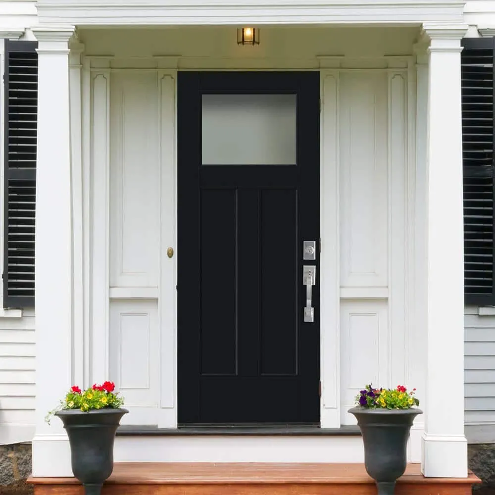Masonite 36 in. x 80 in. Craftsman Pearl Right-Hand/Inswing Frosted Glass Jet Black Painted Fiberglass Prehung Front Door, photo 3 of 3
