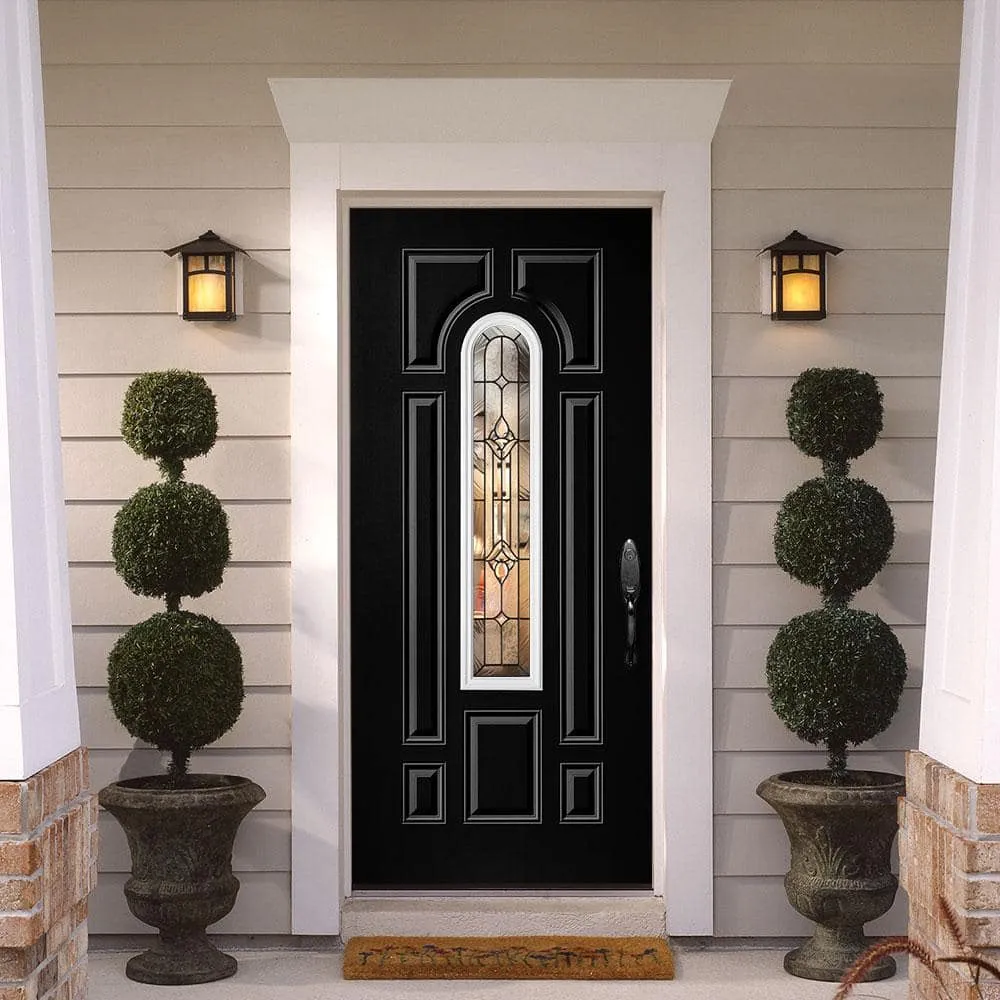 Masonite Providence Center Arch Jet Black Steel Prehung Front Door with Brickmold, Left-Hand Inswing, 36 in. x 80 in., photo 2 of 6