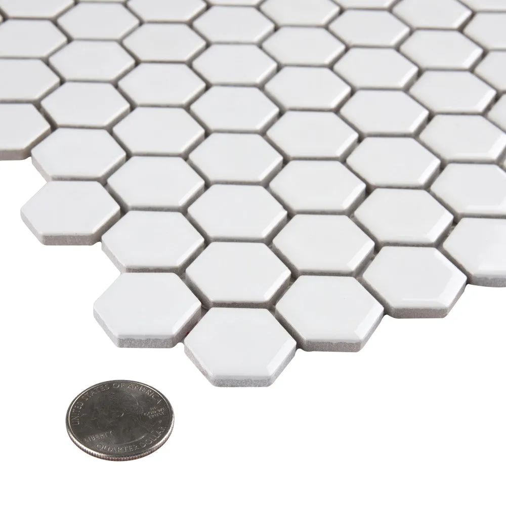 Merola Tile Metro Hex Glossy White 10-1/4 in. x 11-3/4 in. x 5 mm Porcelain Mosaic Tile (8.56 sq. ft. / case), photo 3 of 8