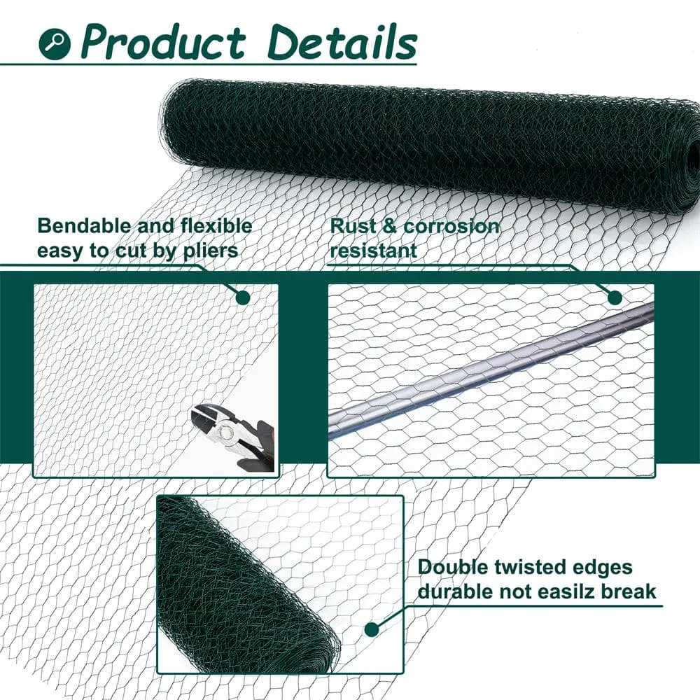 Kahomvis 1/4 in. W. x 3.6 ft. x 197 ft. Outdoor Anti-Rust Chicken Wire Poultry Net Green Galvanized Metal Fence Hardware Cloth, photo 3 of 7