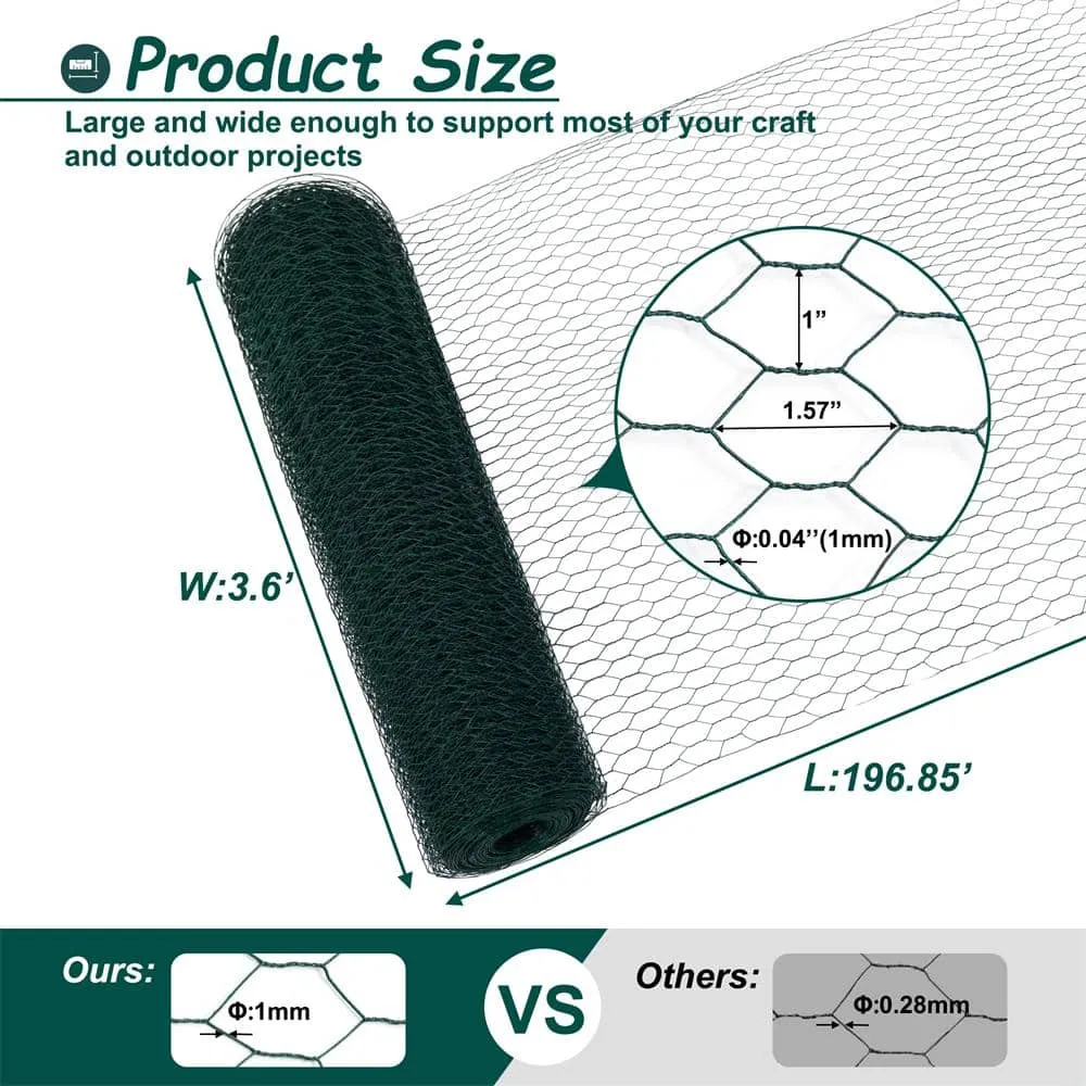 Kahomvis 1/4 in. W. x 3.6 ft. x 197 ft. Outdoor Anti-Rust Chicken Wire Poultry Net Green Galvanized Metal Fence Hardware Cloth, photo 2 of 7