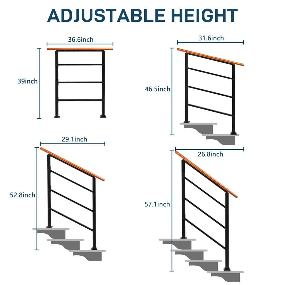 Karl home 36.6 in. H x 39 in. W Adjustable Wood Metal Stair Railing Kit in Black, photo 6 of 9