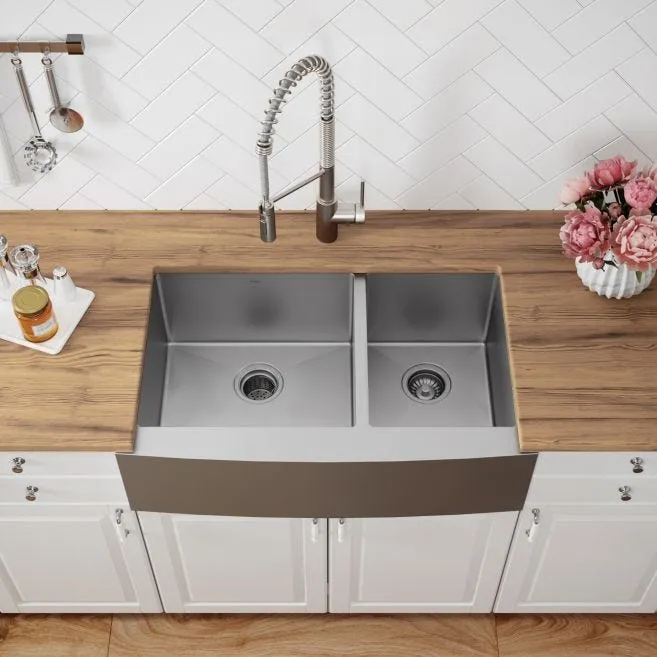 Standart PRO Farmhouse Apron-Front Stainless Steel 33 in. Double Bowl Kitchen Sink, photo 2 of 3