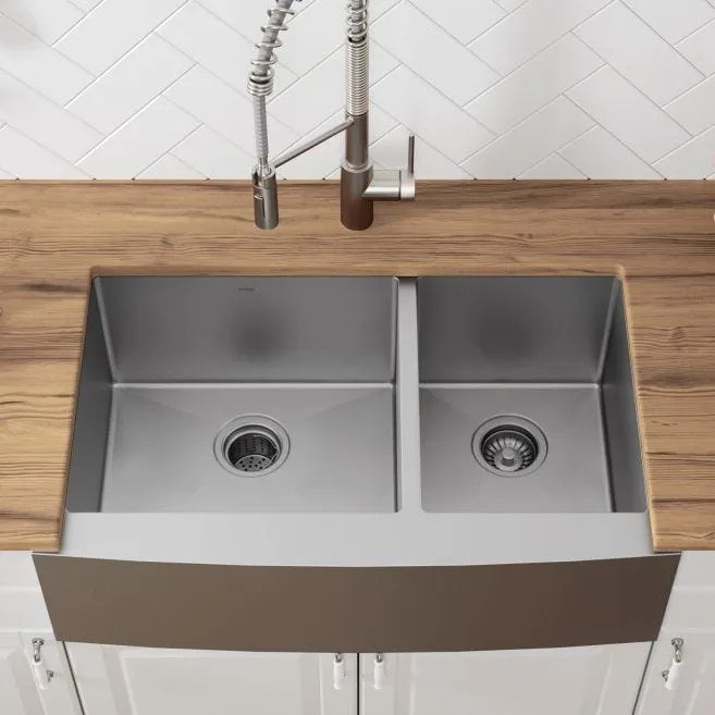 Standart PRO Farmhouse Apron-Front Stainless Steel 33 in. Double Bowl Kitchen Sink, photo 3 of 3