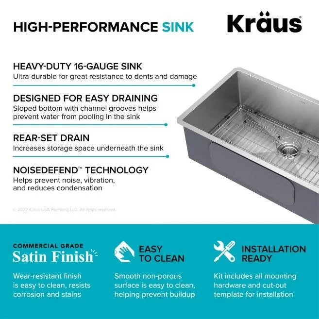 KRAUS Standart PRO All-in-One Undermount Stainless Steel 32 in. Single Bowl Kitchen Sink with Faucet, Satin Finish, photo 3 of 3