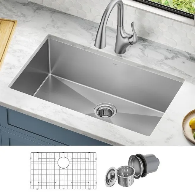 KRAUS Standart PRO All-in-One Undermount Stainless Steel 32 in. Single Bowl Kitchen Sink with Faucet, Satin Finish, photo 2 of 3