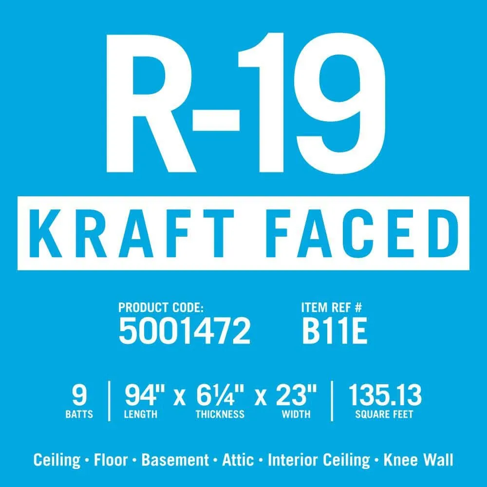 Knauf Insulation R-19 EcoBatt Kraft Faced Fiberglass Insulation Batt, 6-1/4 in x 23 in x 94 in, 135.13 sq ft, photo 7 of 8