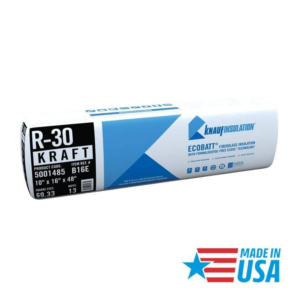 Knauf Insulation R-30 EcoBatt Kraft Faced Fiberglass Insulation Batt, 10 in x 16 in x 48 in, 69.33 sq ft, photo 2 of 8
