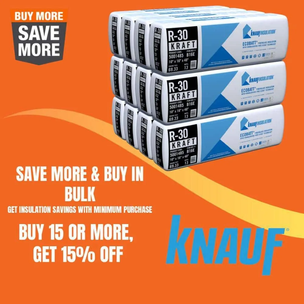 Knauf Insulation R-30 EcoBatt Kraft Faced Fiberglass Insulation Batt, 10 in x 16 in x 48 in, 69.33 sq ft, photo 6 of 8