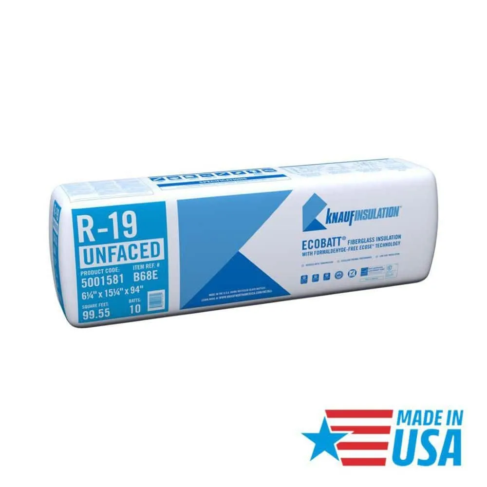 Knauf Insulation EcoBatt R-19 Unfaced Fiberglass Insulation Batts, 6.25 in x 15.25 in x 94 in, 99.55 sq ft, photo 2 of 8