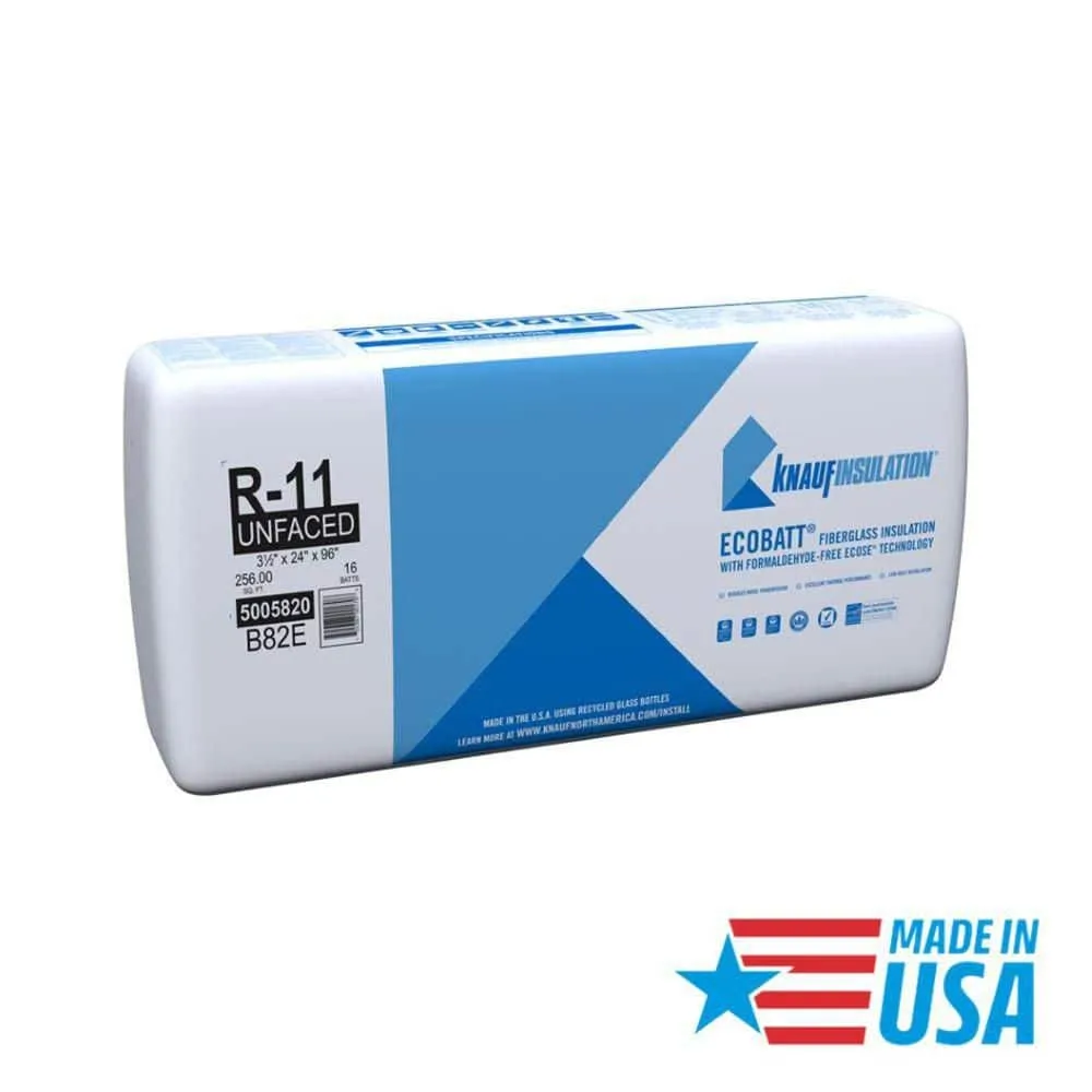 Knauf Insulation EcoBatt R-11 Unfaced Fiberglass Insulation Batts, 3.5 in. x 24 in. x 96 in., 256 sq. ft. (4 Bags), photo 2 of 8