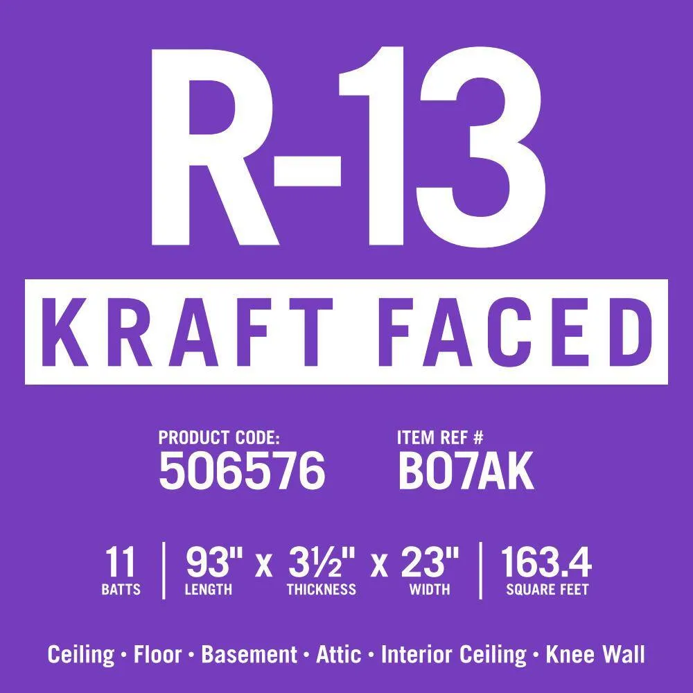 Knauf Insulation EcoBatt R-13 Kraft Faced Fiberglass Insulation Batts, 3.5 in. x 23 in. x 93 in., 163.4 sq. ft. Coverage, photo 8 of 8