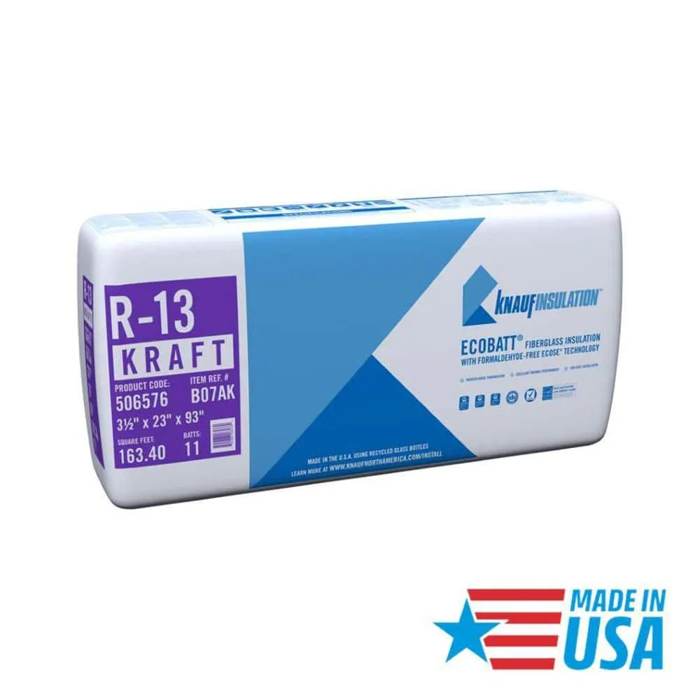 Knauf Insulation EcoBatt R-13 Kraft Faced Fiberglass Insulation Batts, 3.5 in. x 23 in. x 93 in., 163.4 sq. ft. Coverage, photo 2 of 8