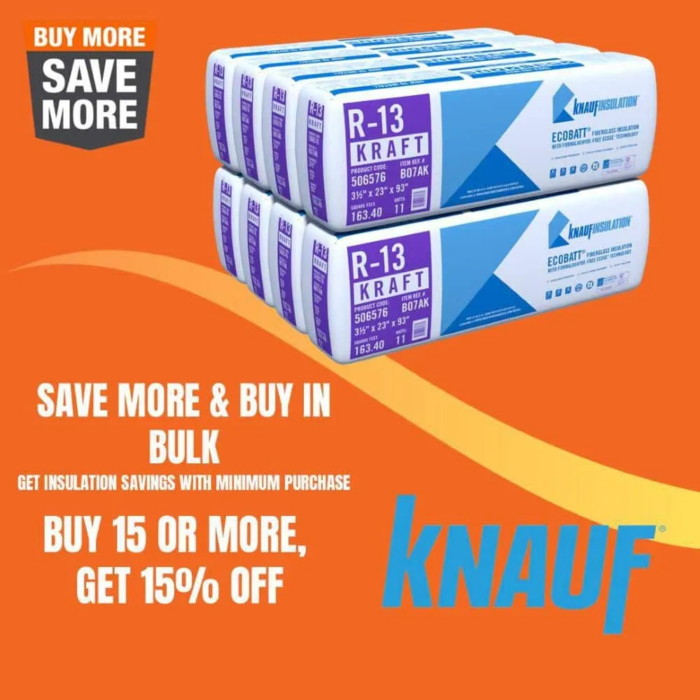Knauf Insulation EcoBatt R-13 Kraft Faced Fiberglass Insulation Batts, 3.5 in. x 23 in. x 93 in., 163.4 sq. ft. Coverage, photo 3 of 8