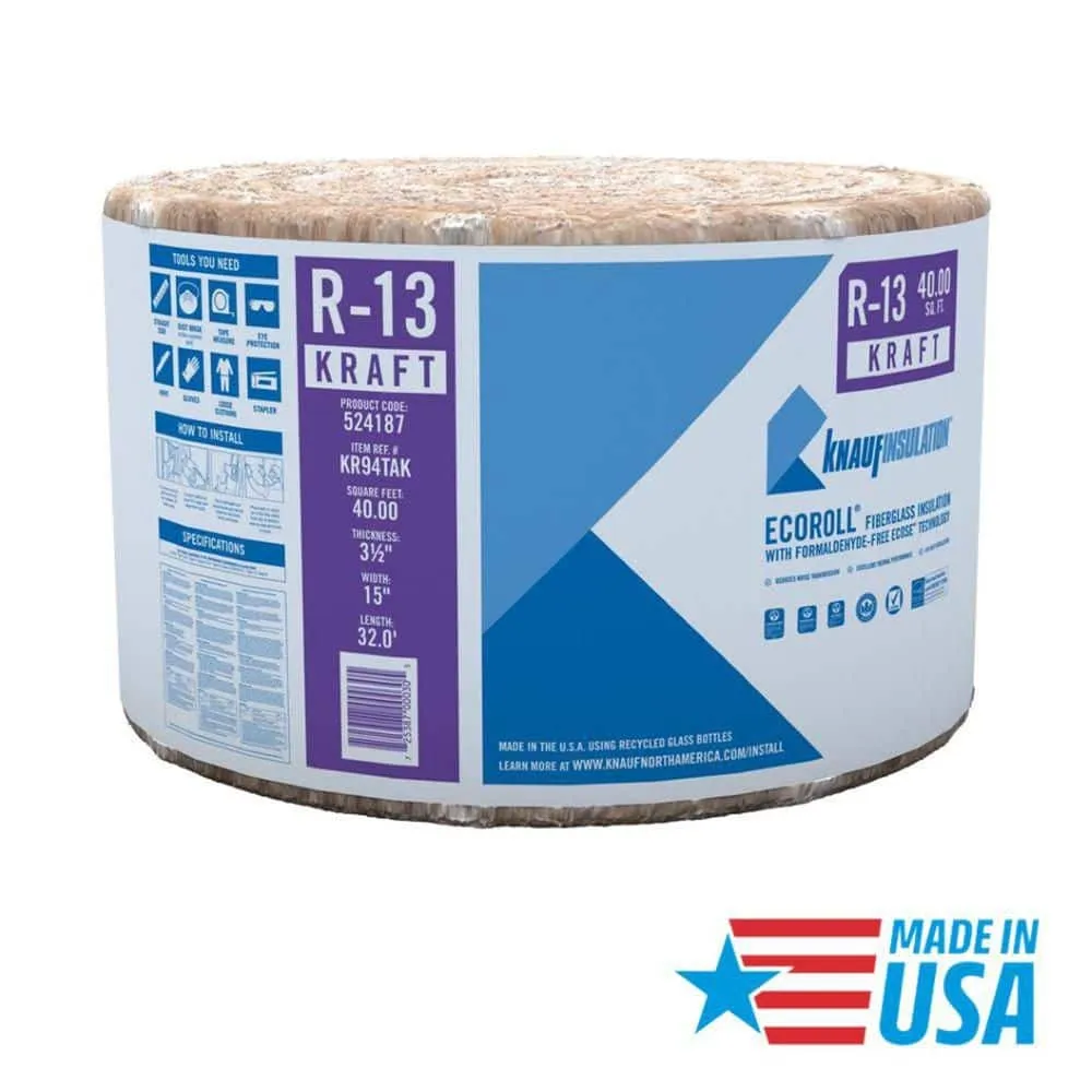 Knauf Insulation R-13 EcoRoll Foil-Faced Fiberglass Insulation Roll, 3-1/2 in. x 15 in. x 32 ft., 40 sq. ft. Coverage, photo 2 of 8