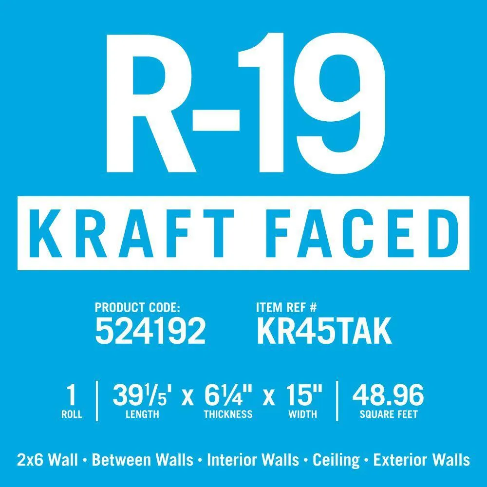 Knauf Insulation R-19 EcoRoll Kraft Faced Fiberglass Insulation Roll, 6-1/4 in x 15 in x 39.2 ft (48.96 sq ft), photo 7 of 8