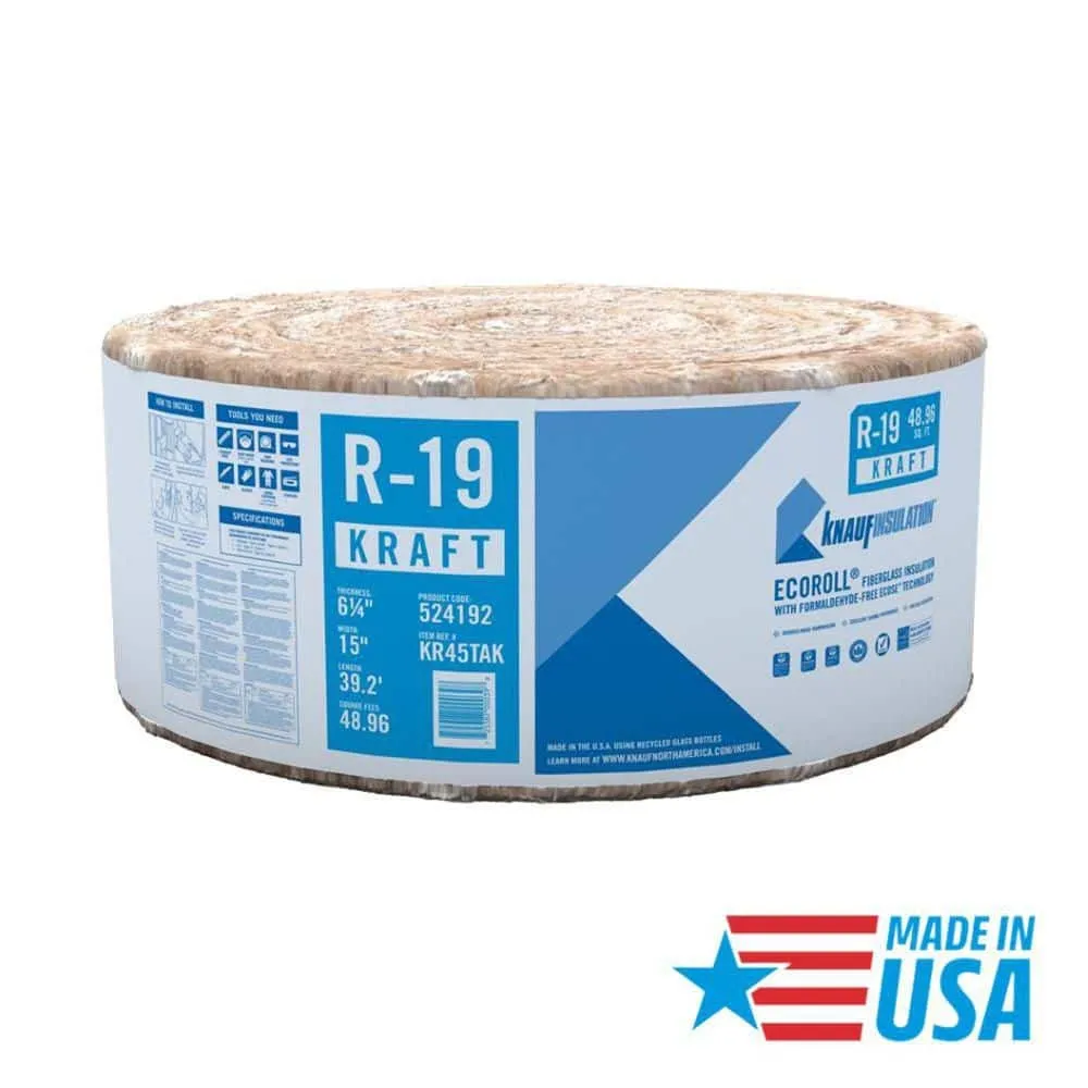 Knauf Insulation R-19 EcoRoll Kraft Faced Fiberglass Insulation Roll, 6-1/4 in x 15 in x 39.2 ft (48.96 sq ft), photo 2 of 8