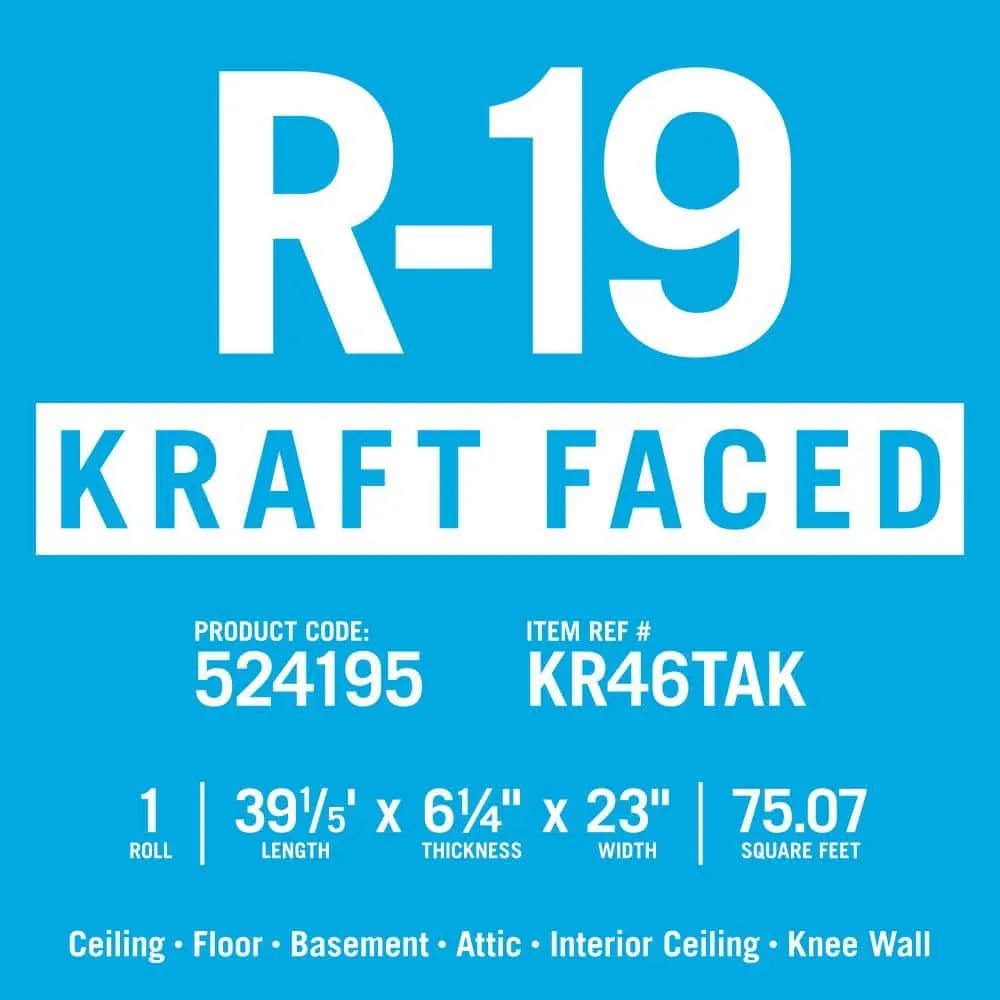 Knauf Insulation R-19 EcoRoll Kraft Faced Fiberglass Insulation Roll, 6-1/4 in Thick x 23 in Wide x 39.2 ft Long, 75.06 sq ft, photo 6 of 8