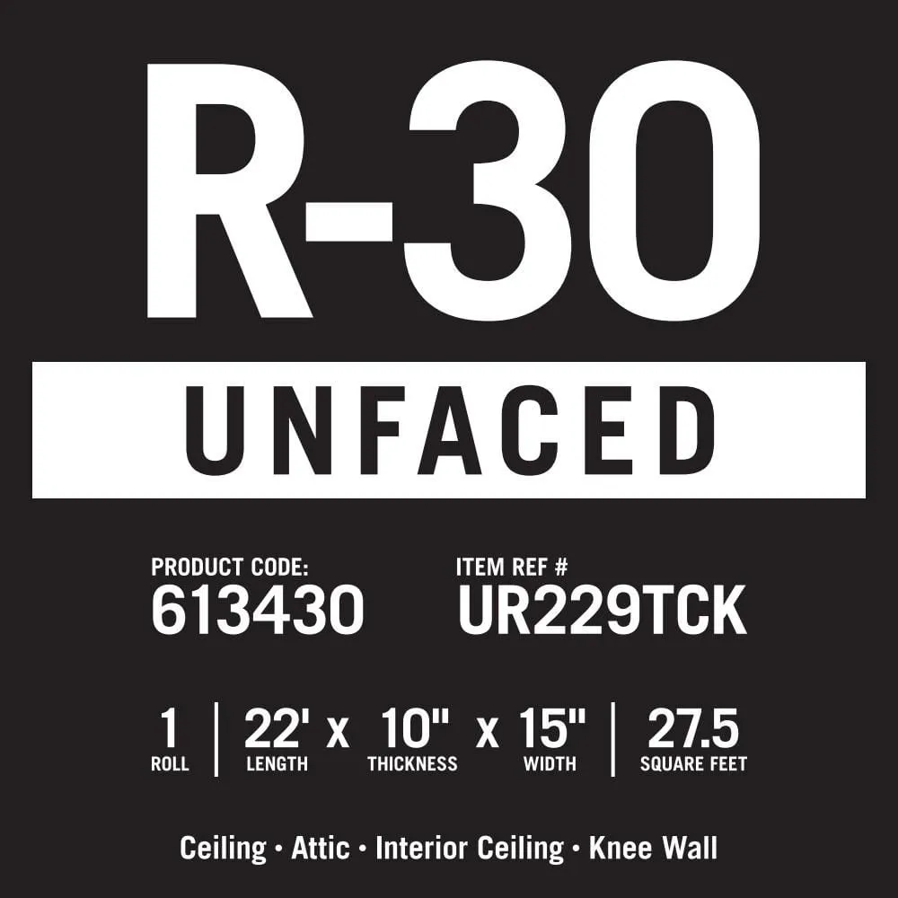 Knauf Insulation R-30 EcoRoll Unfaced Fiberglass Insulation Roll, 10 in. x 15 in. x 22 ft, 27.5 sq. ft. Coverage, photo 6 of 8