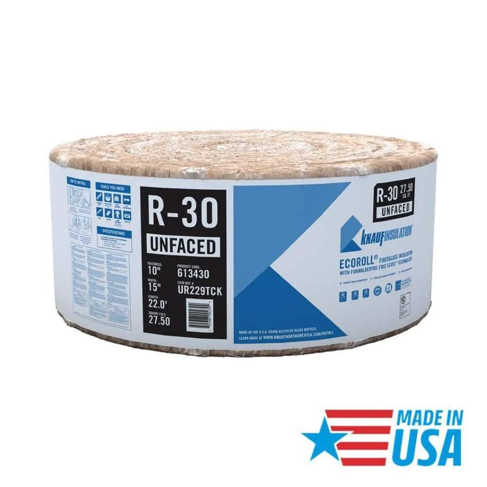 Knauf Insulation R-30 EcoRoll Unfaced Fiberglass Insulation Roll, 10 in. x 15 in. x 22 ft, 27.5 sq. ft. Coverage, photo 2 of 8