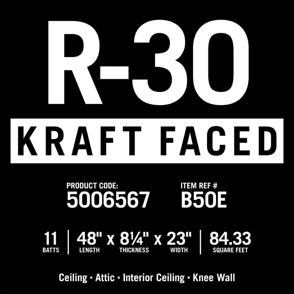 Knauf Insulation R-30 EcoBatt Kraft Faced Fiberglass Insulation Batts, 8-1/4 in x 23 in x 48 in, 84.33 sq ft, photo 6 of 8