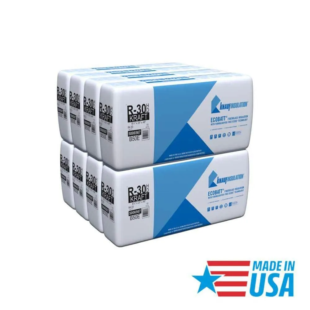 Knauf Insulation R-30 EcoBatt Kraft Faced Fiberglass Insulation Batts, 8-1/4 in x 23 in x 48 in, 84.33 sq ft, photo 2 of 8