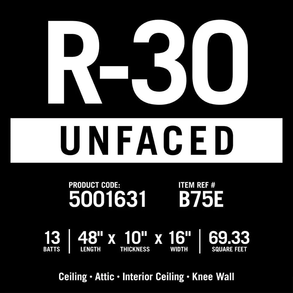 Knauf Insulation R-30 EcoBatt Unfaced Fiberglass Insulation Batt, 10" x 16" x 48" — 69.33 sq ft, photo 6 of 8