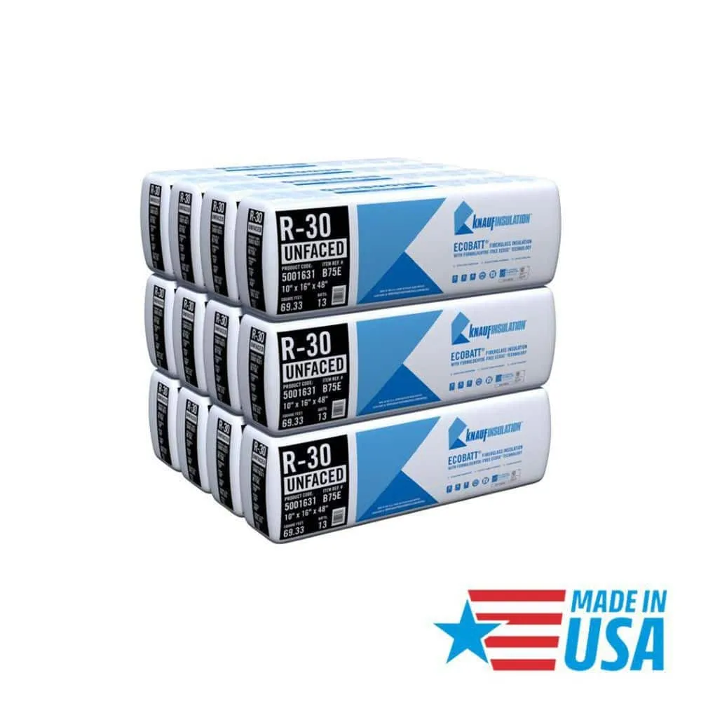 Knauf Insulation R-30 EcoBatt Unfaced Fiberglass Insulation Batt, 10" x 16" x 48" — 69.33 sq ft, photo 2 of 8
