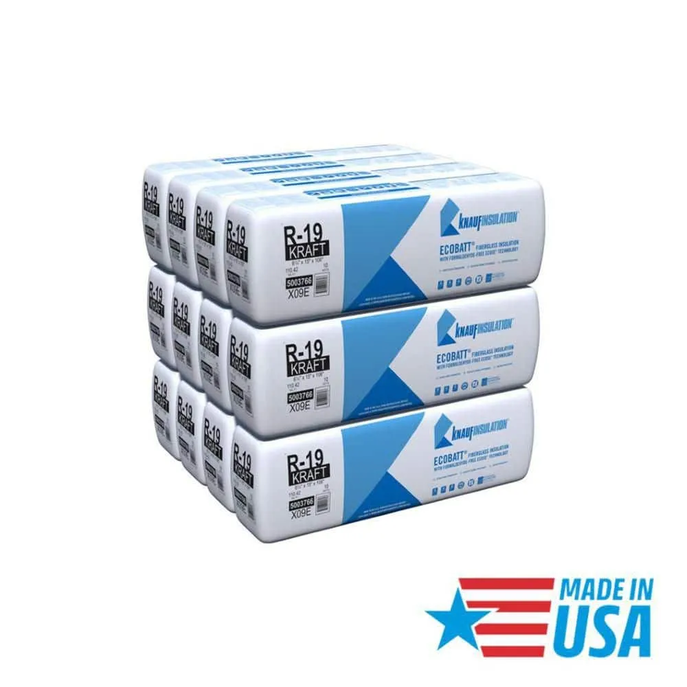 Knauf Insulation R-19 EcoBatt Kraft-Faced Fiberglass Insulation Batts, 6-1/4 in x 15 in x 106 in, 110.42 sq ft, photo 2 of 8