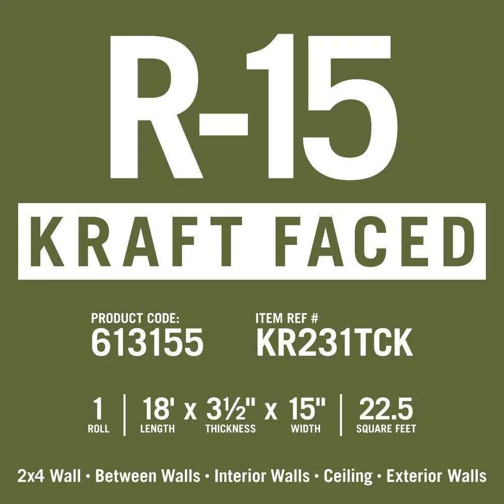 Knauf Insulation R-15 EcoRoll Kraft Faced Fiberglass Insulation Roll, 3-1/2 in. x 15 in. x 18 ft, 22.5 sq. ft., photo 5 of 8
