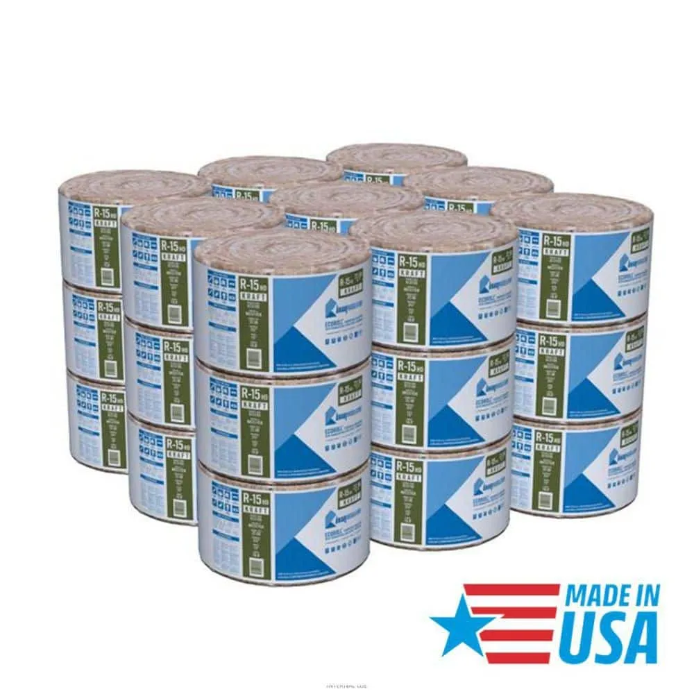 Knauf Insulation R-15 EcoRoll Kraft Faced Fiberglass Insulation Roll, 3-1/2 in. x 15 in. x 18 ft, 22.5 sq. ft., photo 2 of 8