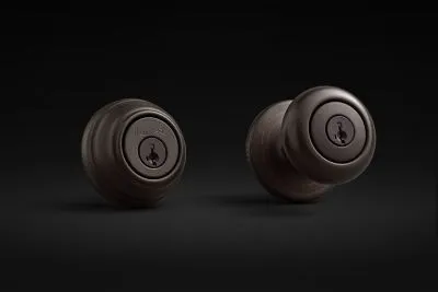 Kwikset SmartKey Juno Polished Brass Entry Knob and Single Cylinder Deadbolt, ANSI/BHMA Grade 2, KW1, photo 7 of 8